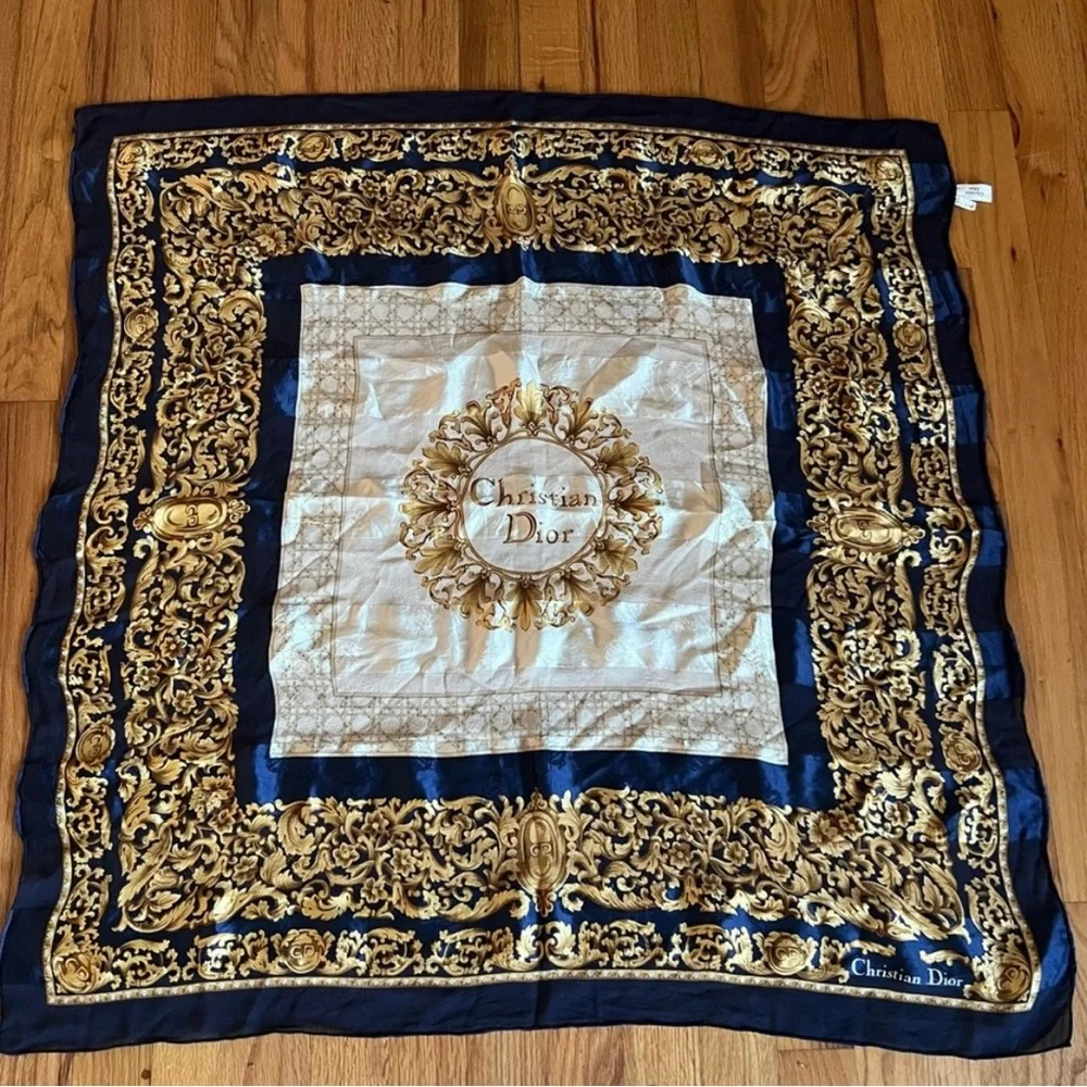 Christian Dior scarf blue/ cream/ gold